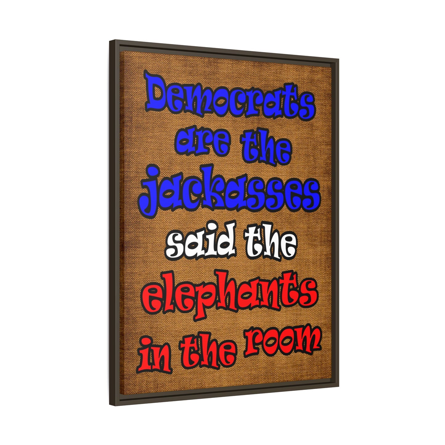 donkeys and elephants - framed canvas art (brown papyrus)
