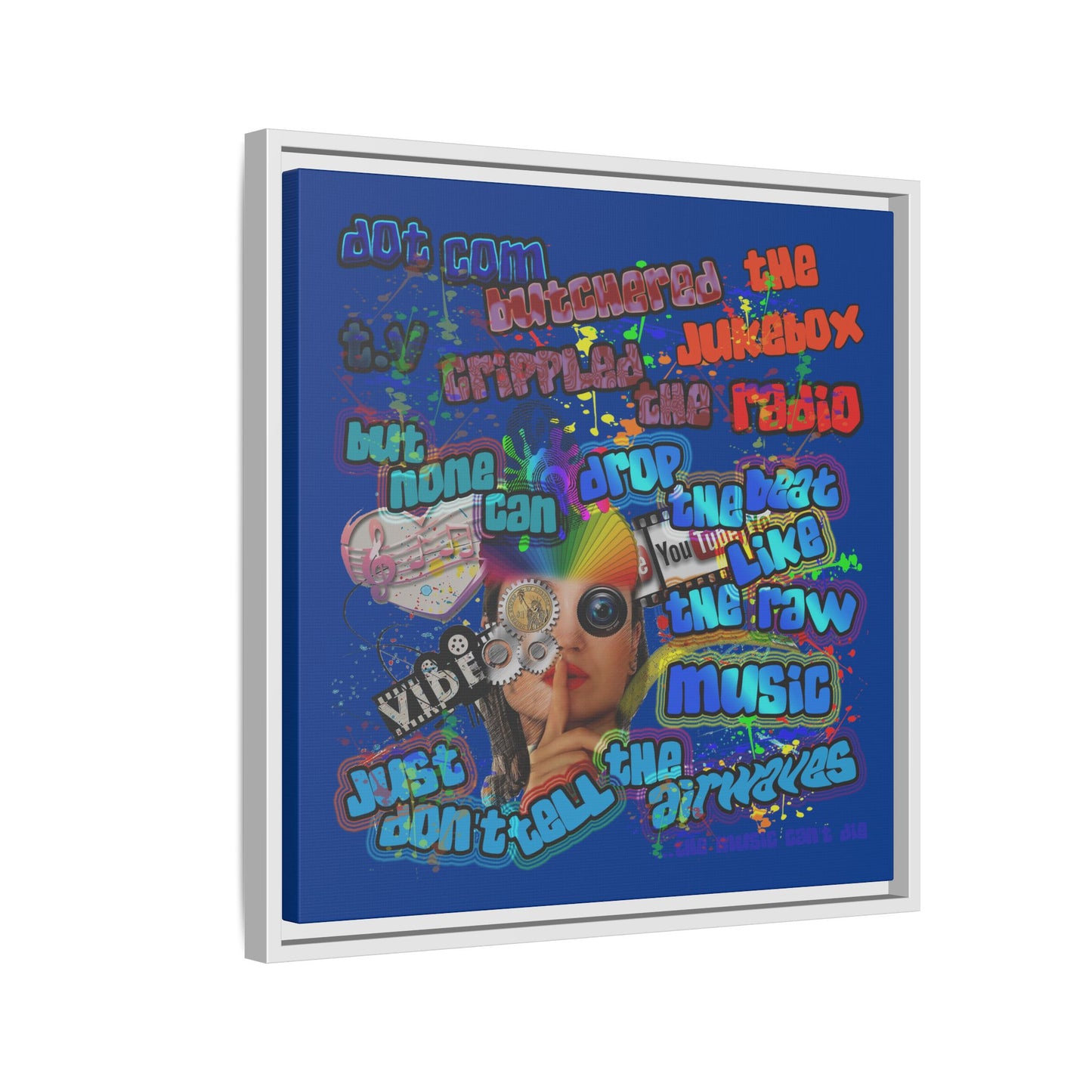 drop the beat - framed canvas art (dark blue)