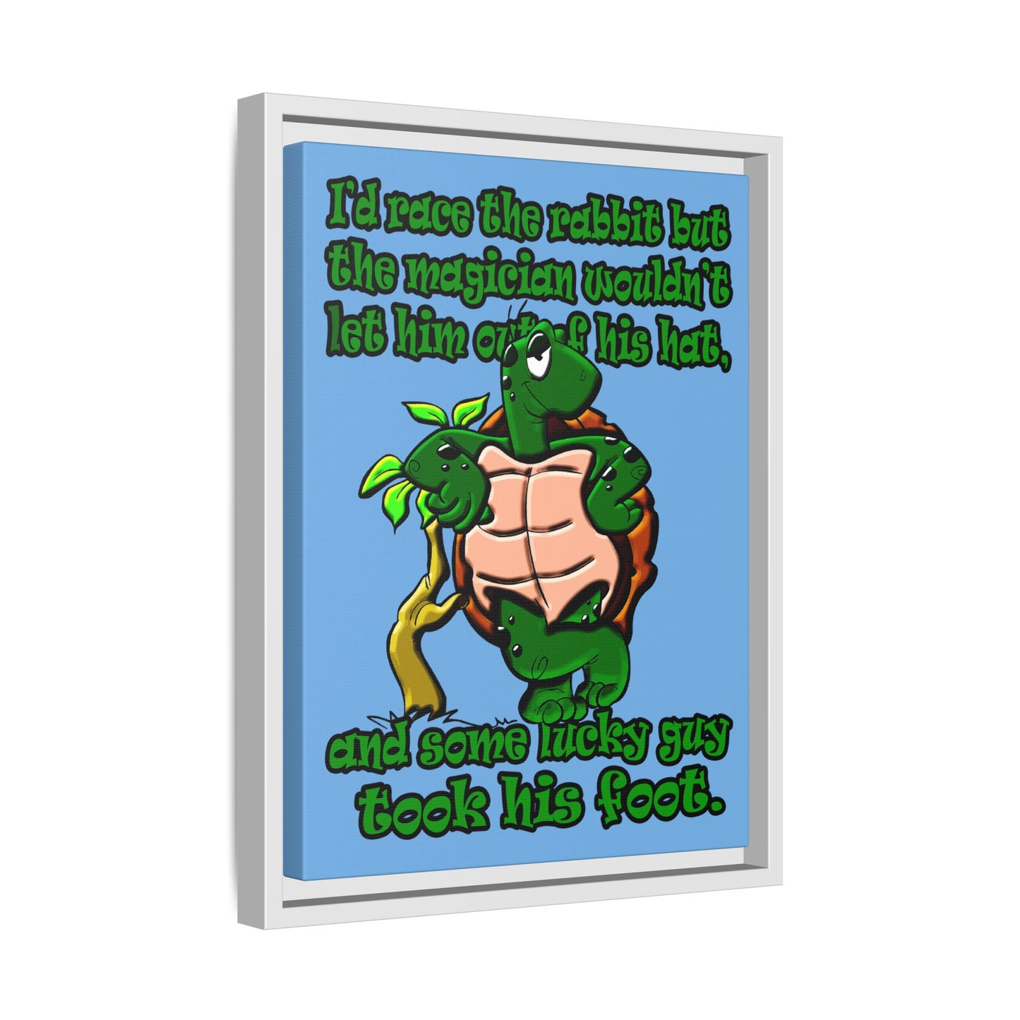 turtle race - framed canvas art (light blue)