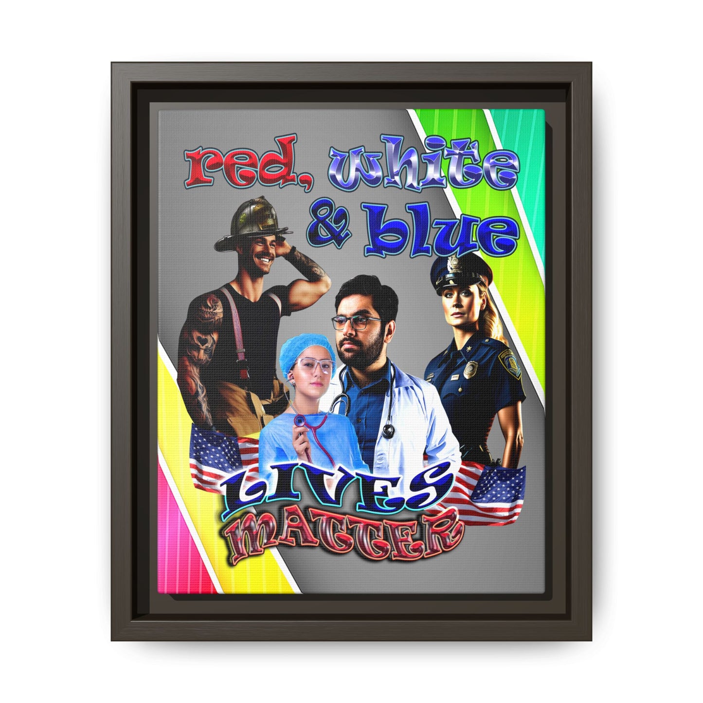 rw&b lives matter - framed canvas art (rainbow split)