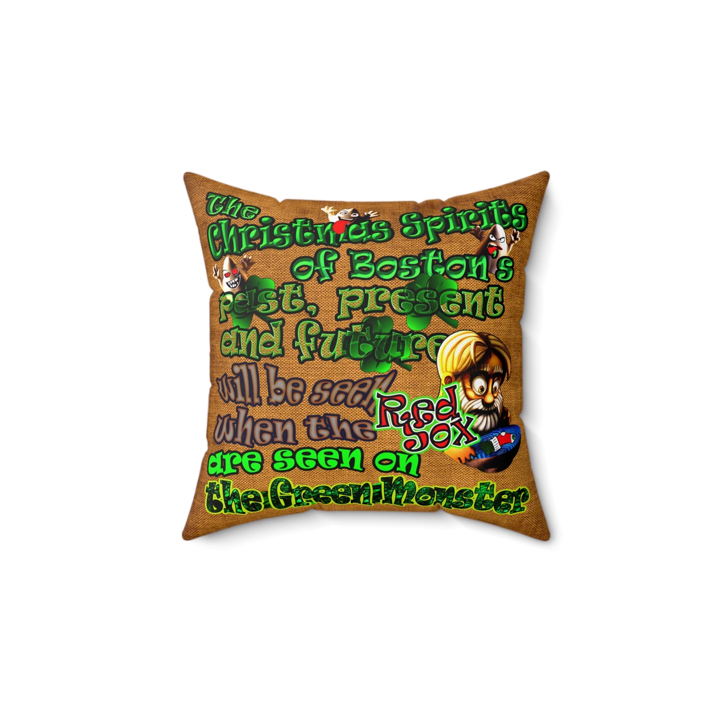 christmas spirits of boston - Spun Polyester Square Pillow - (dichromatic brown papyrus)