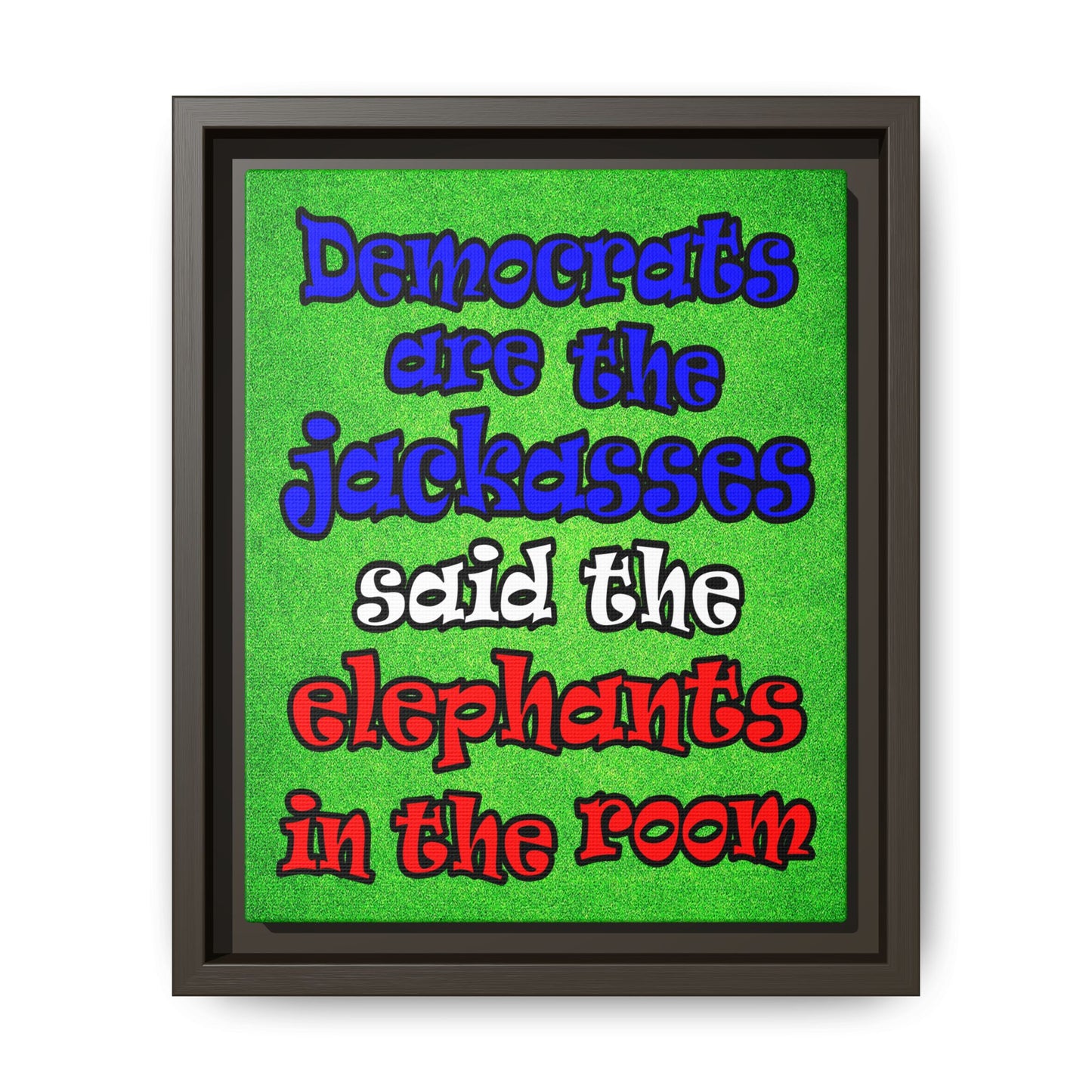donkeys and elephants - framed canvas art (green turf)