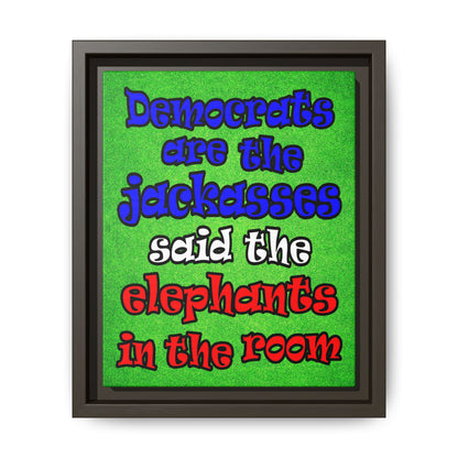 donkeys and elephants - framed canvas art (green turf)