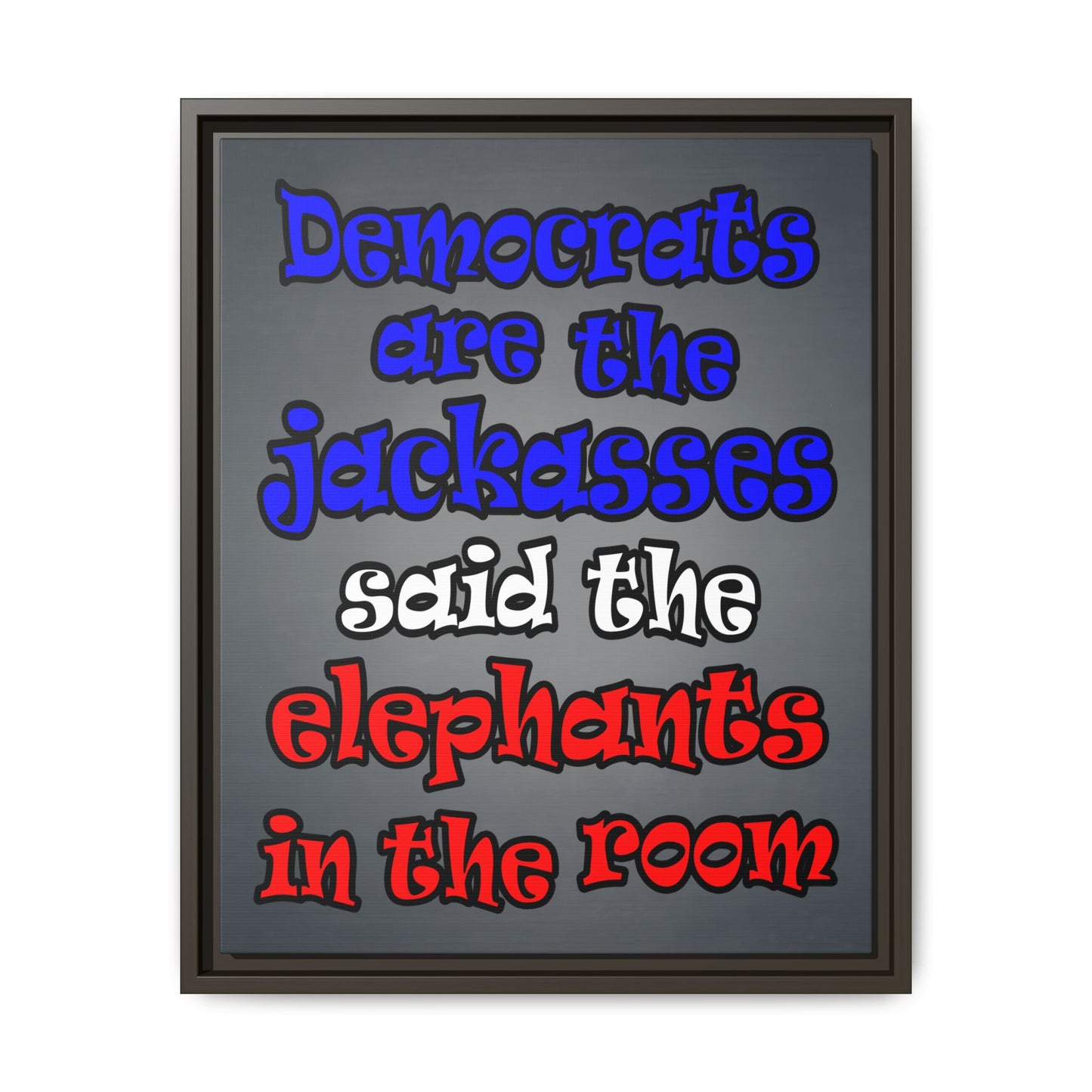 donkeys and elephants - framed canvas art (grey-light grey)