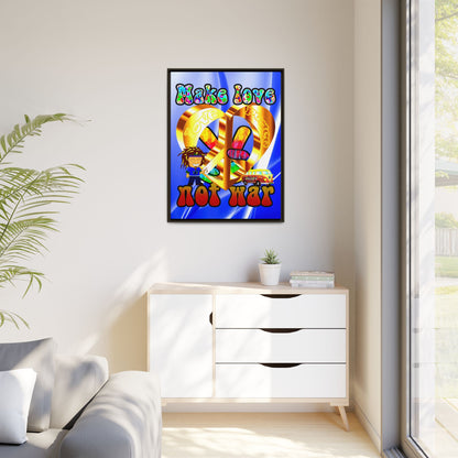love peace - framed canvas art (blue-white wave)