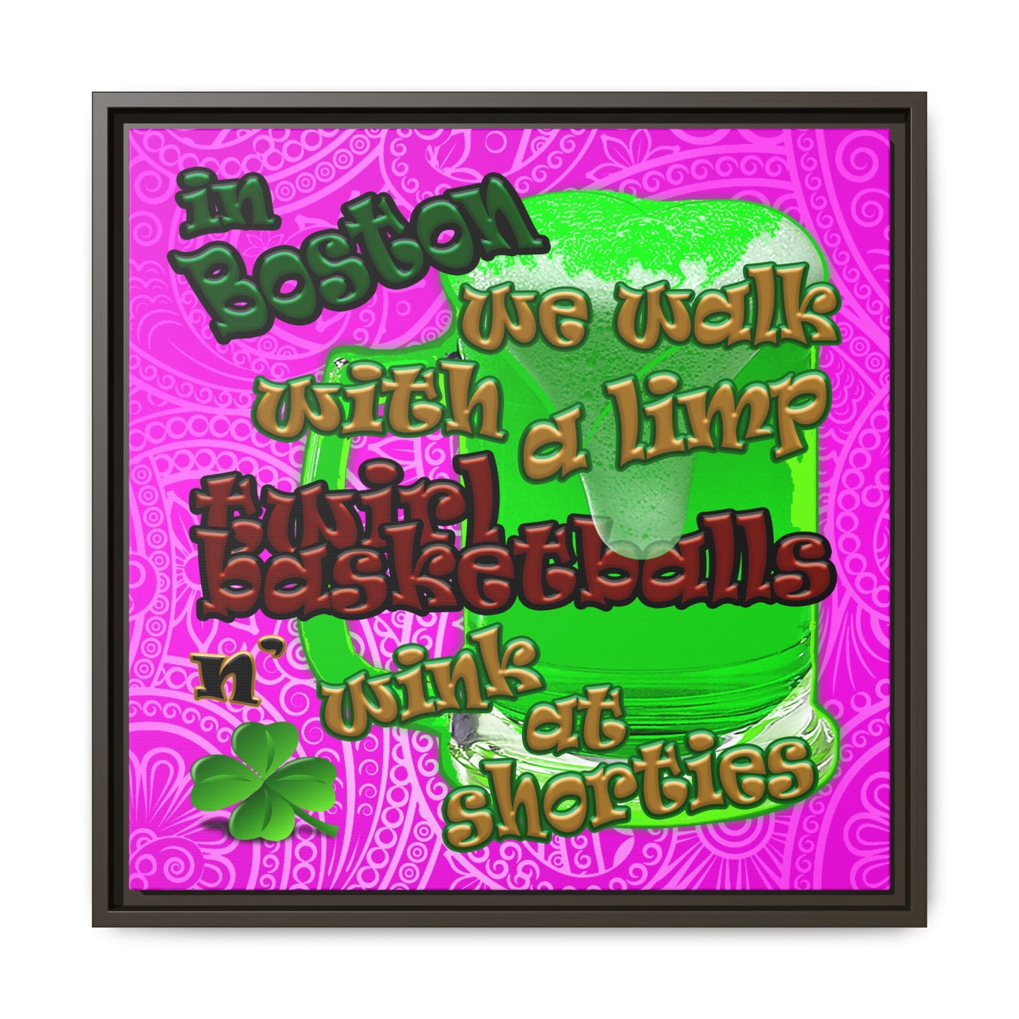 celtics logo - framed canvas art (pink swirl)