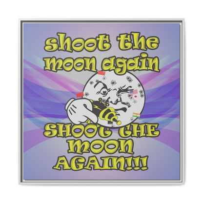 shoot the moon again - framed canvas art (light blue-pink wave)