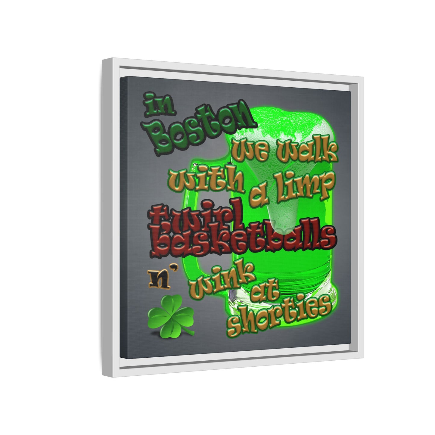celtics logo - framed canvas art (grey-light grey)