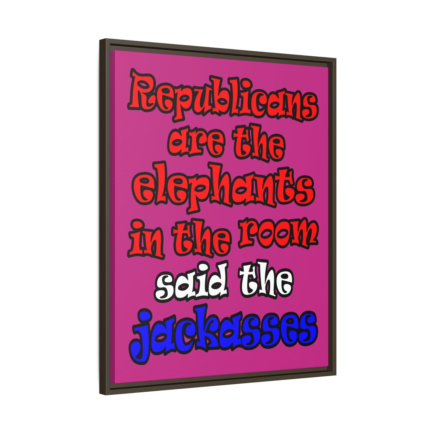 donkeys and elephants - framed canvas art (pink)