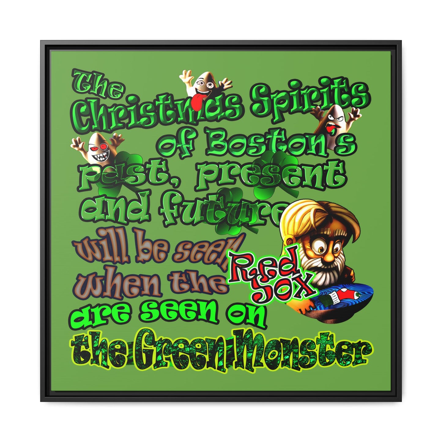 christmas spirits of boston - framed canvas art (green)
