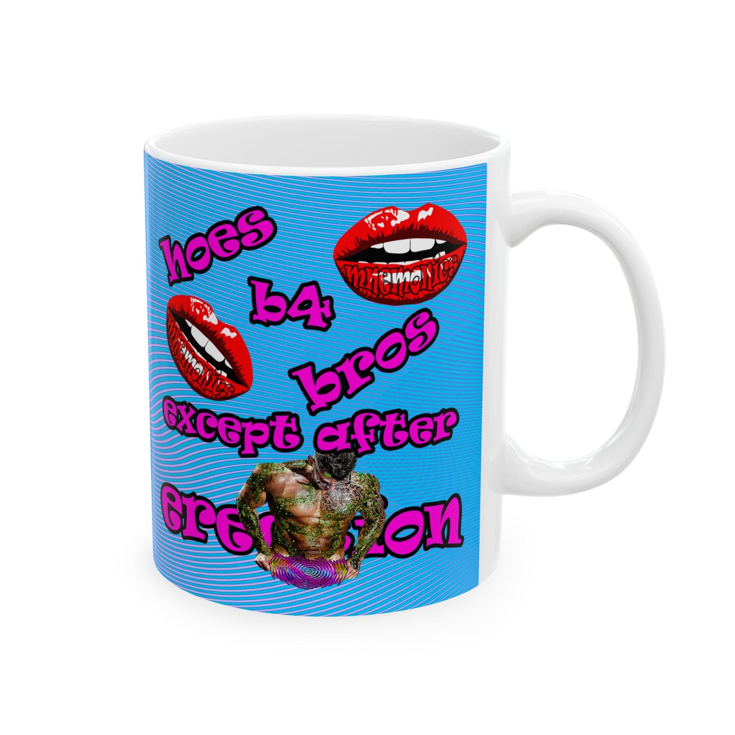 hoes b4 bros - White Mug (light blue-purple wave)