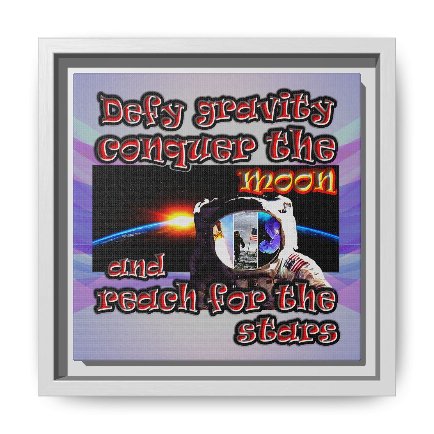 defy conquer reach - framed canvas art (light blue-pink wave)