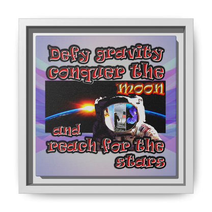 defy conquer reach - framed canvas art (light blue-pink wave)