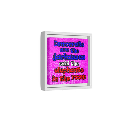 donkeys and elephants - framed canvas art (pink swirl)
