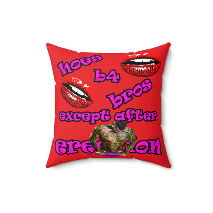hoes b4 bros - Faux Suede Square Pillow - (red)