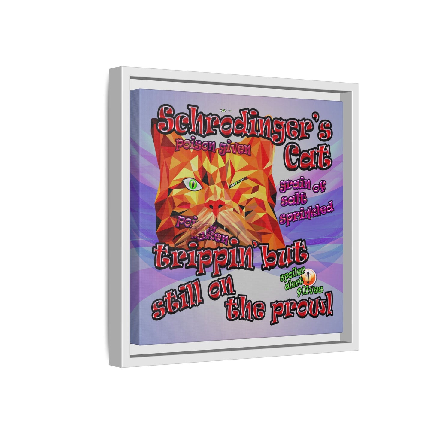 schrodinger's cat - framed canvas art (light blue-pink wave)