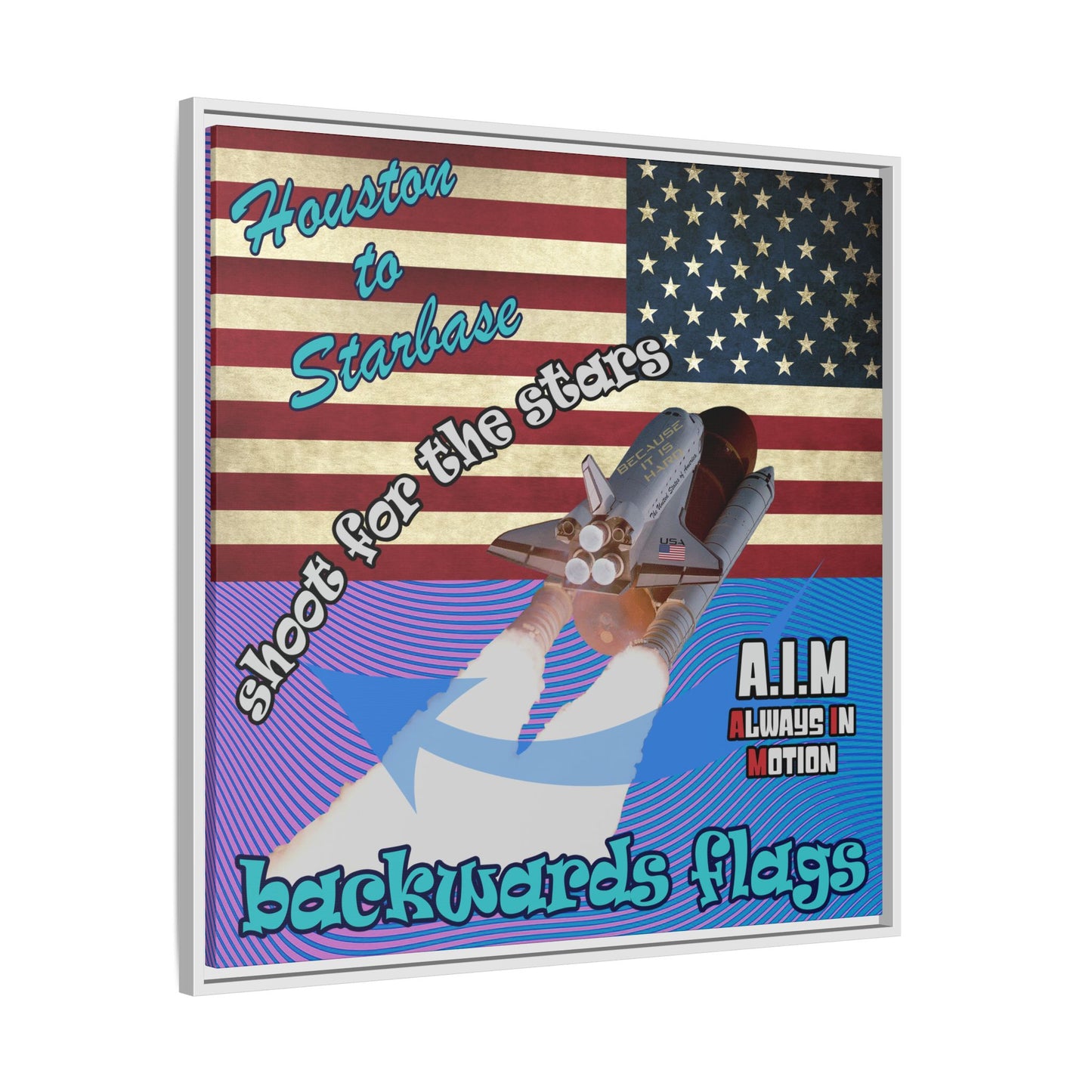 shoot for the stars - framed canvas art (light blue-purple wave)