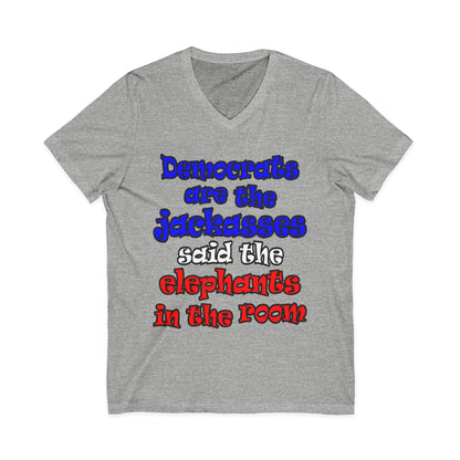 donkeys and elephants - Unisex Jersey Short Sleeve V-Neck Tee