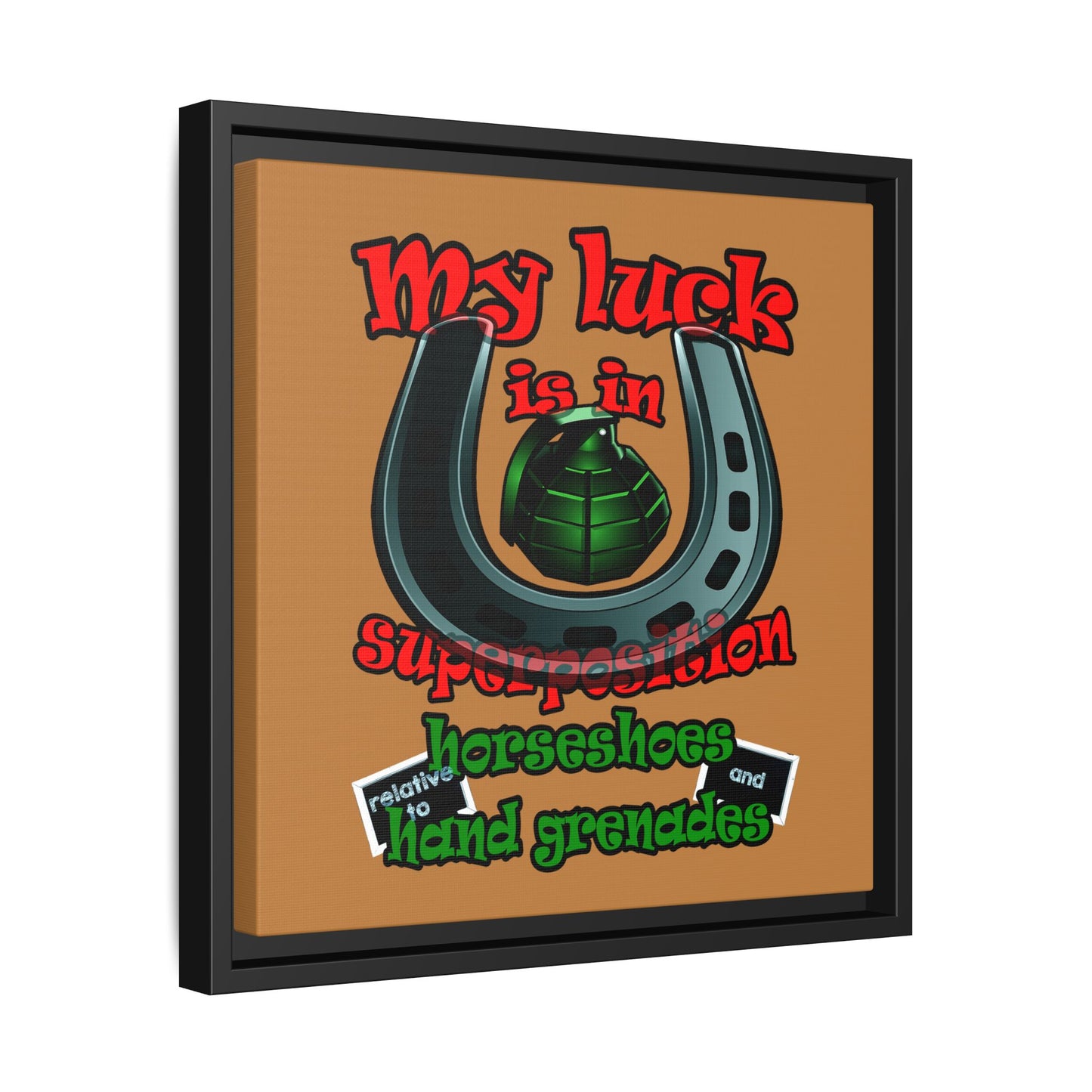 my luck - framed canvas art (light brown)