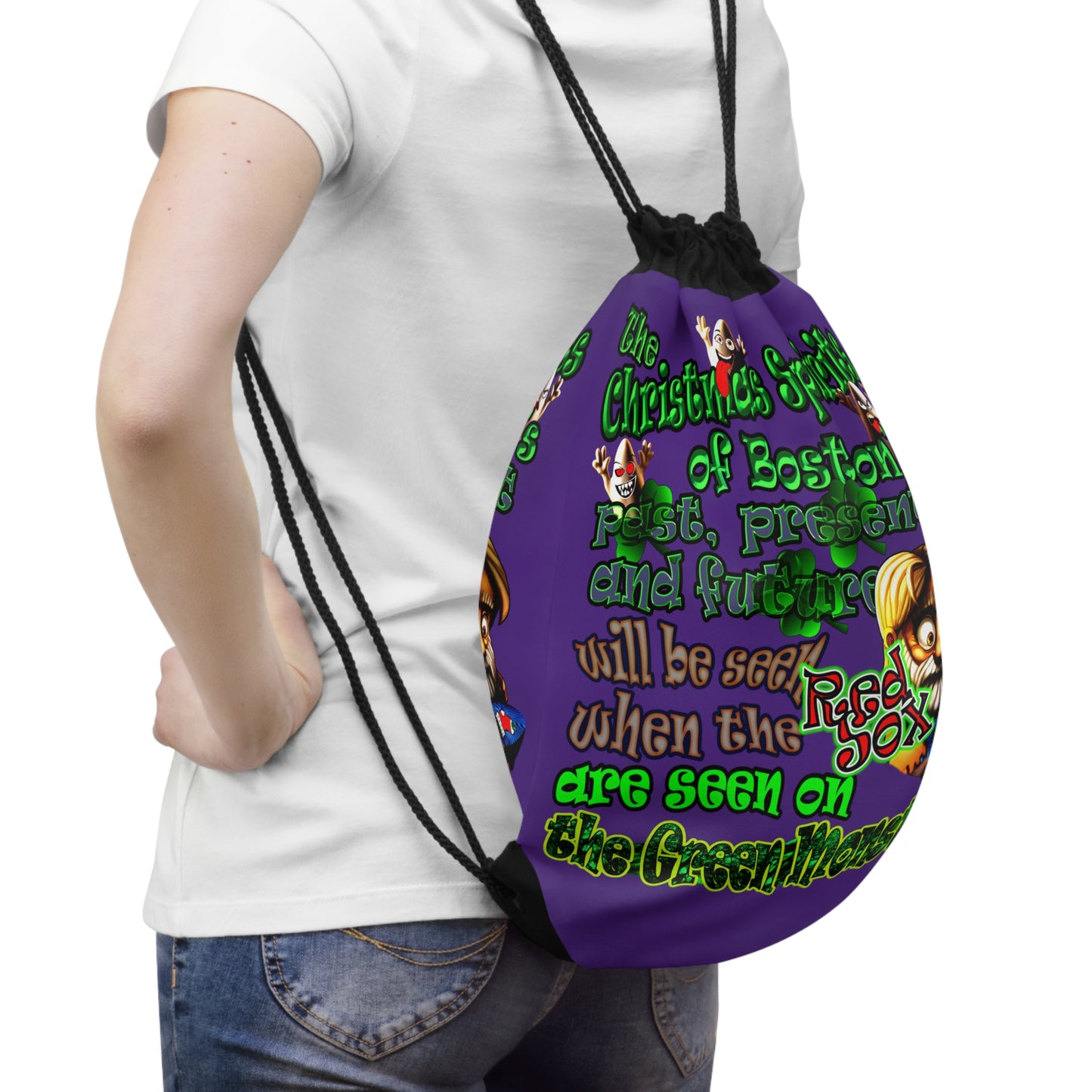 christmas spirits of boston - Drawstring Bag (purple)