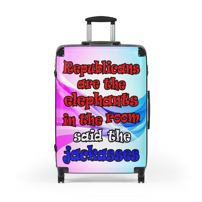donkeys and elephants - Suitcase (light blue-pink wave)