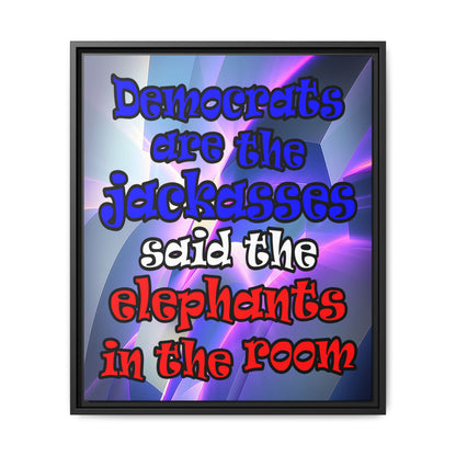 donkeys and elephants - framed canvas art (grey-pink wave)