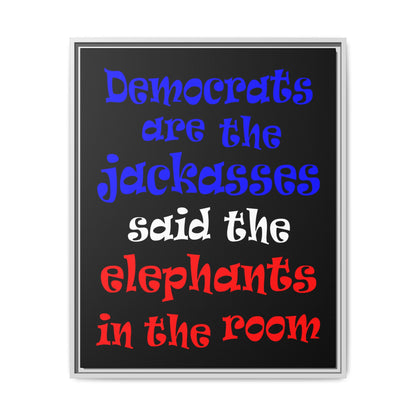 donkeys and elephants - framed canvas art (black)