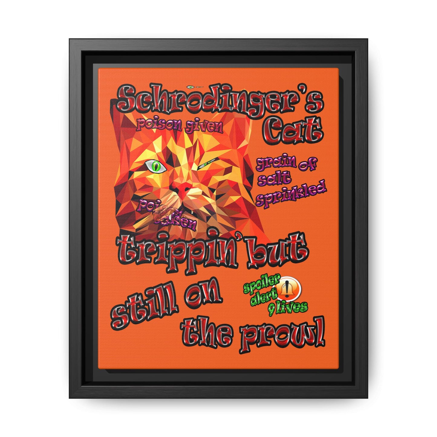 schrodinger's cat - framed canvas art (orange)