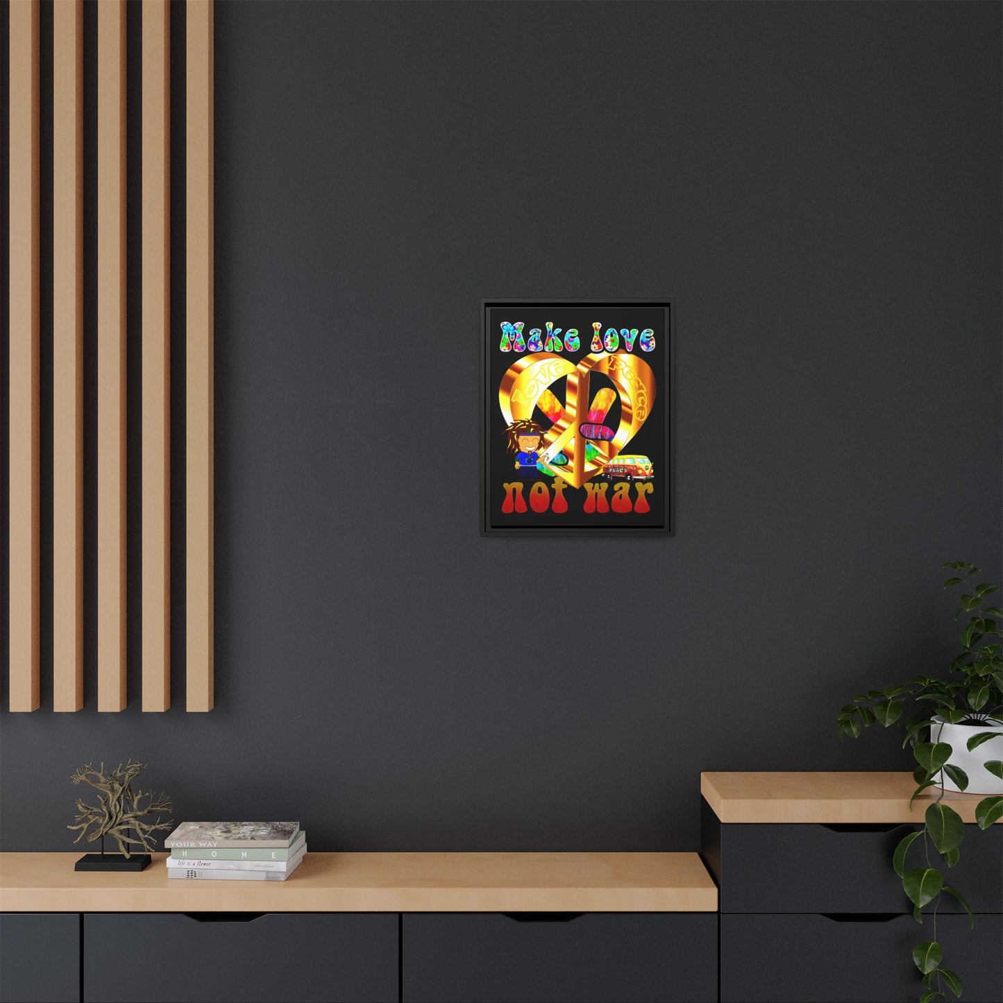 love peace - framed canvas art (black)