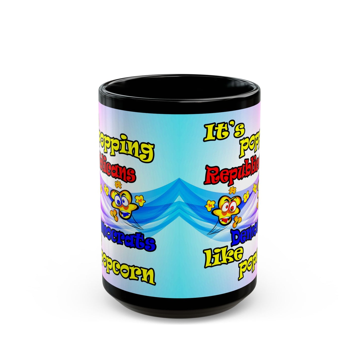 popping like popcorn - Black Mug (light blue-pink wave)