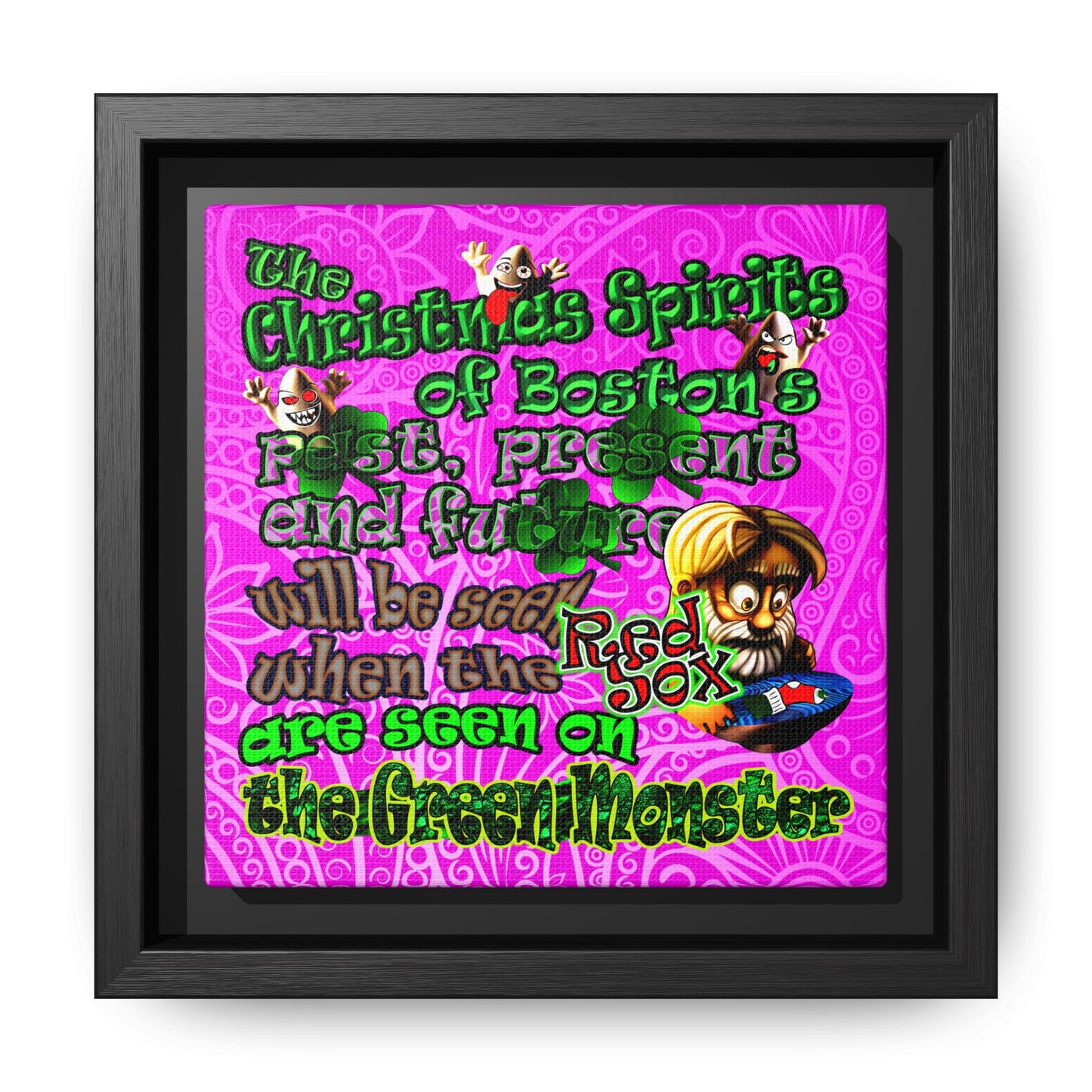 christmas spirits of boston - framed canvas art (pink swirl)