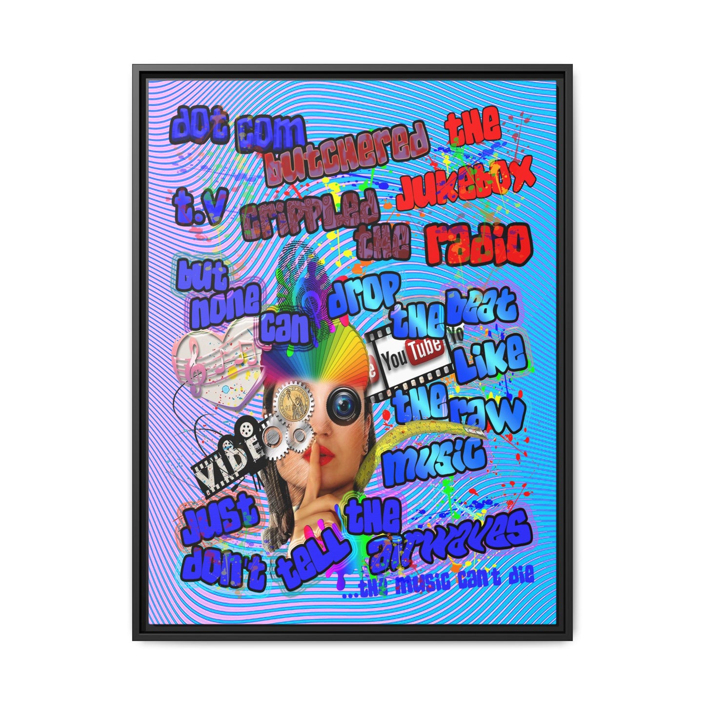 drop the beat - framed canvas art (light blue-purple wave)