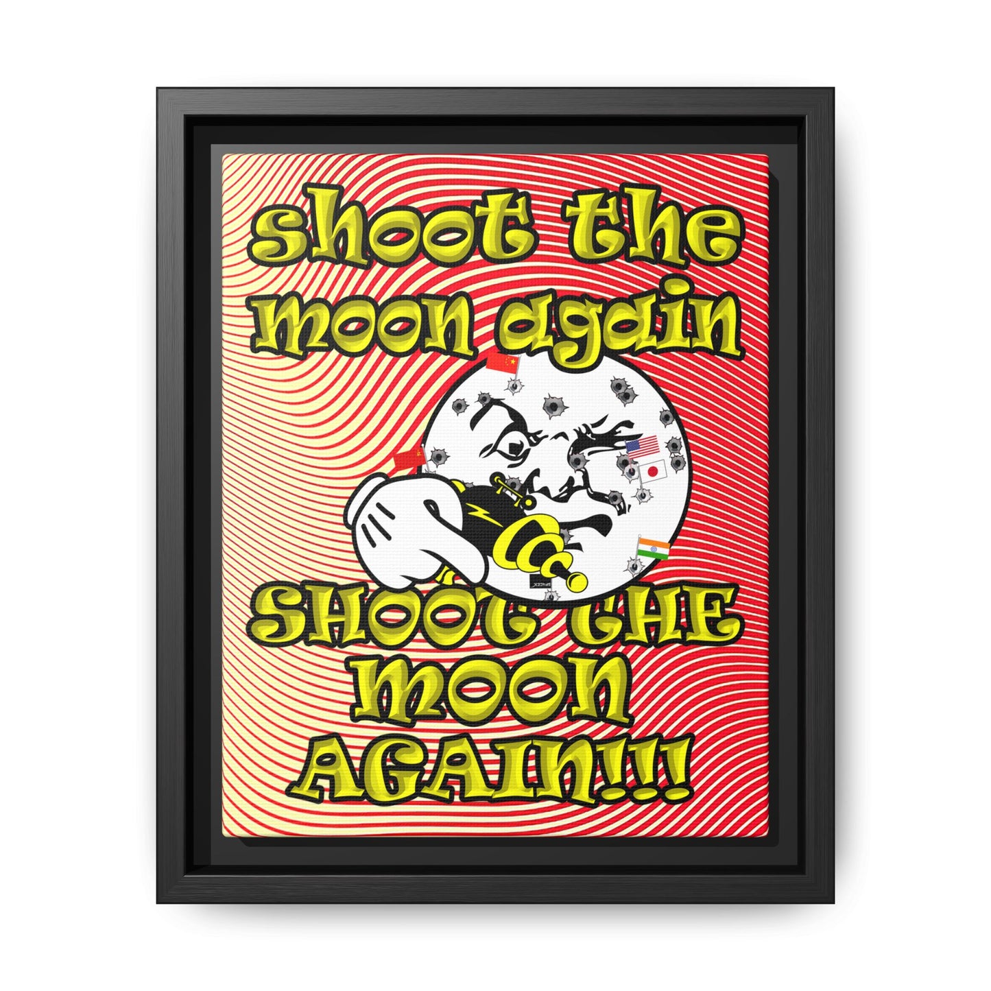 shoot the moon again - framed canvas art (yellow-orange wave)