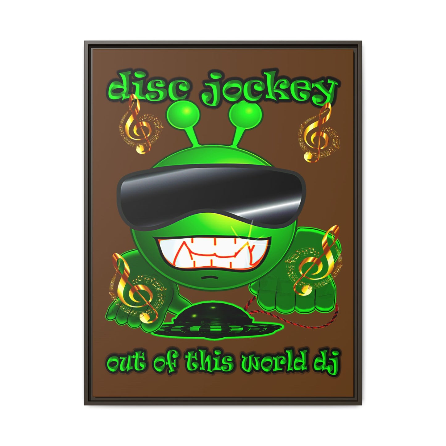 disc jockey - framed canvas art (brown)
