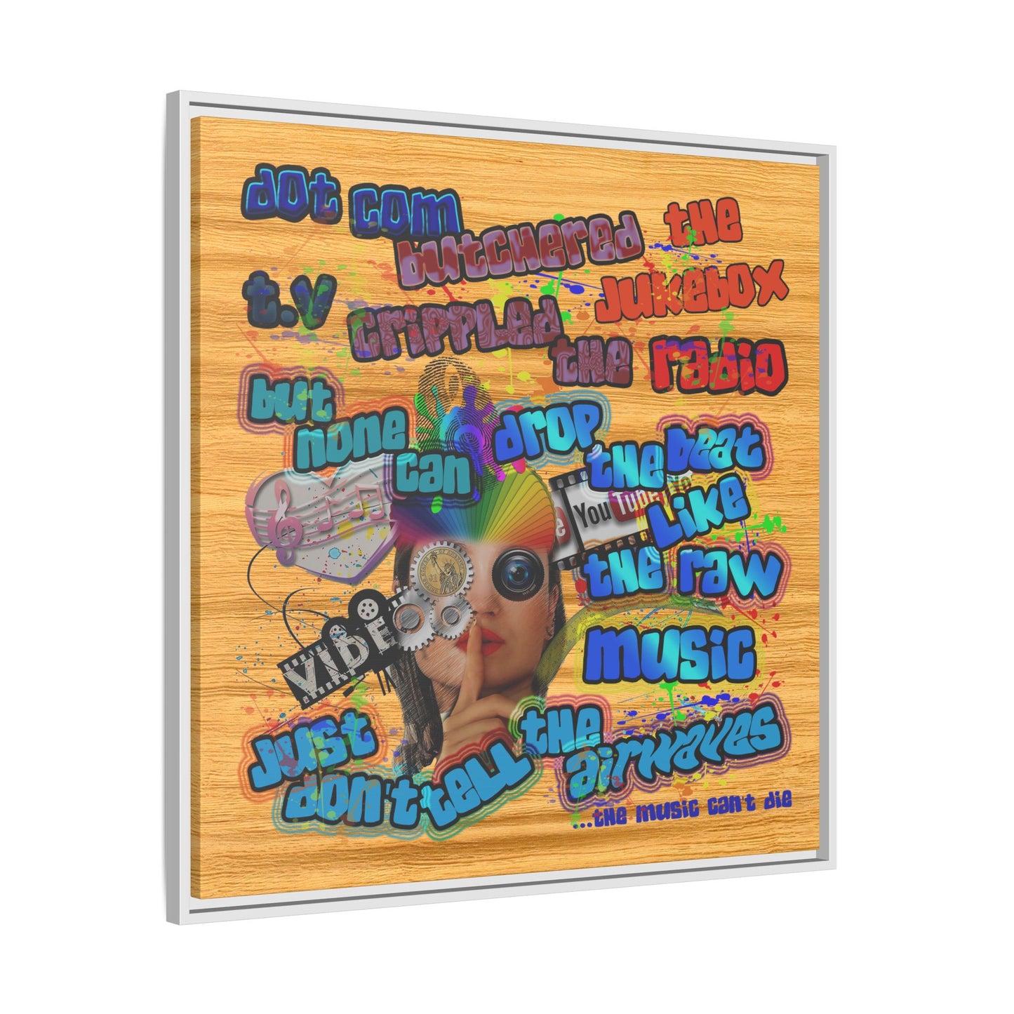 drop the beat - framed canvas art (butterscotch wood finish)