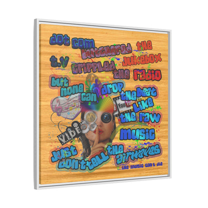 drop the beat - framed canvas art (butterscotch wood finish)