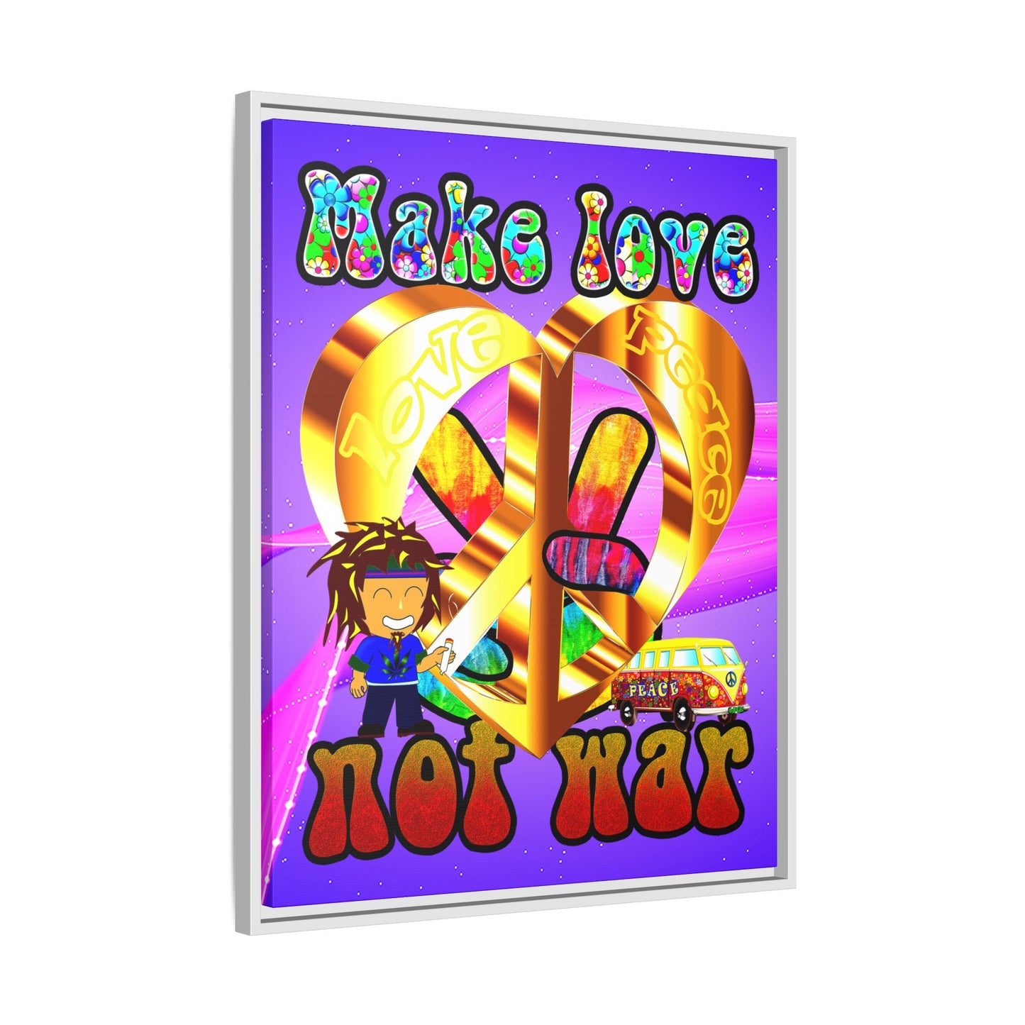 love peace - framed canvas art (purple-pink wave)