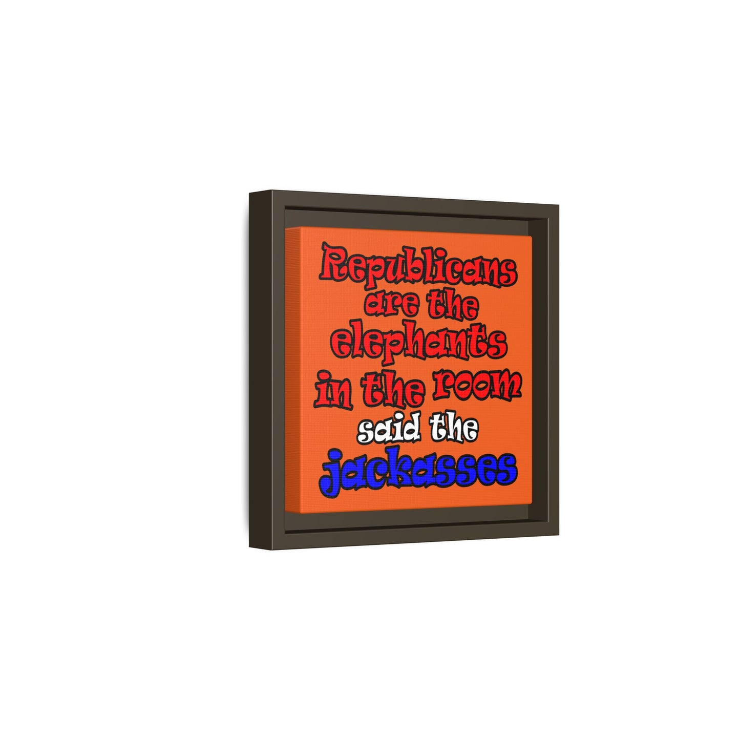 donkeys and elephants - framed canvas art (orange)