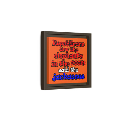 donkeys and elephants - framed canvas art (orange)