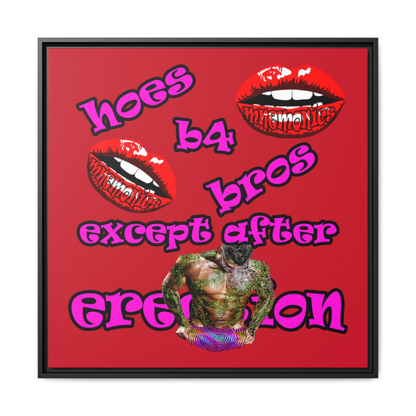 hoes b4 bros - framed canvas art (dark red)