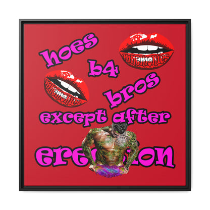 hoes b4 bros - framed canvas art (dark red)