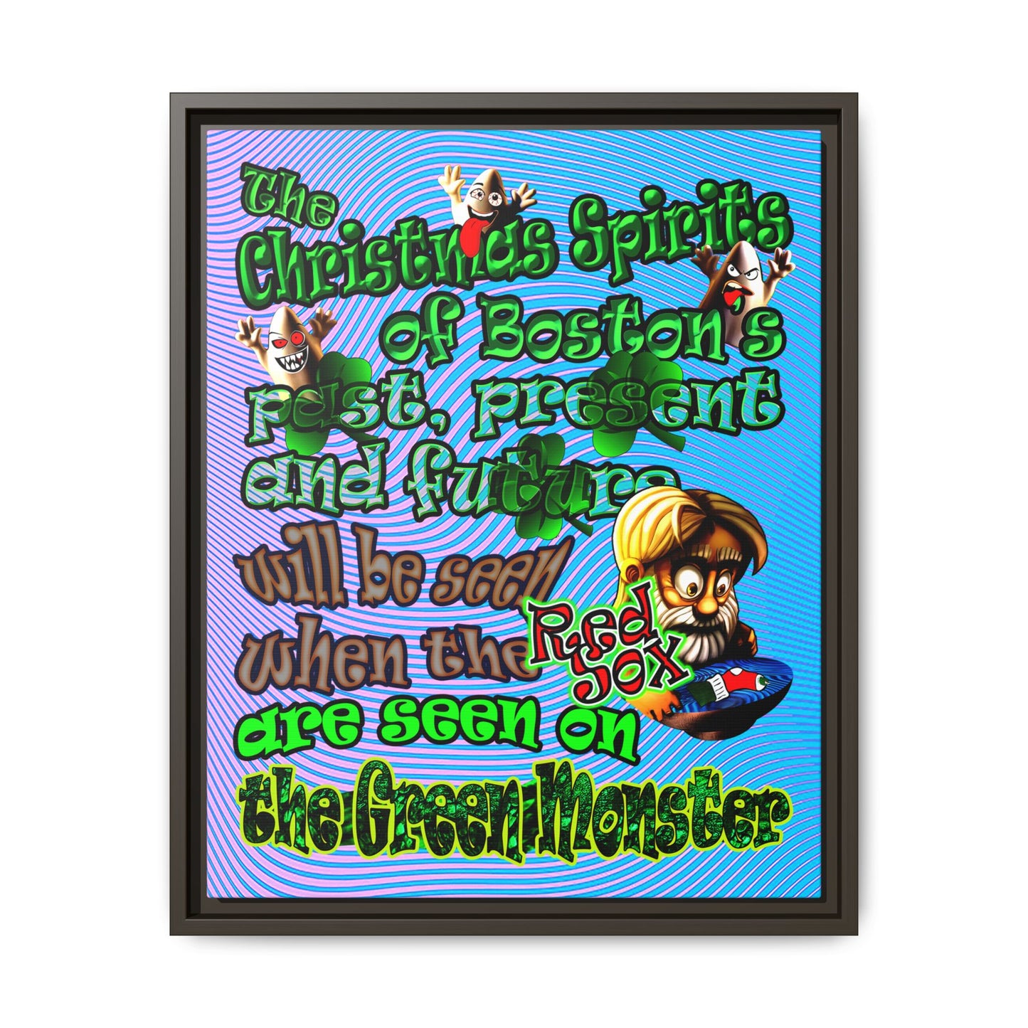 christmas spirits of boston - framed canvas art (light blue-purple wave)