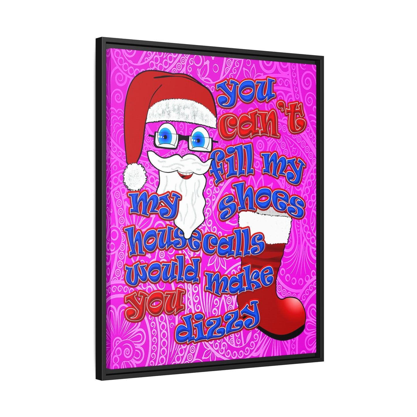 santa's shoes - framed canvas art (pink swirl)