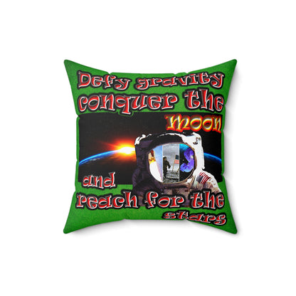 defy conquer reach - Spun Polyester Square Pillow - (green turf)