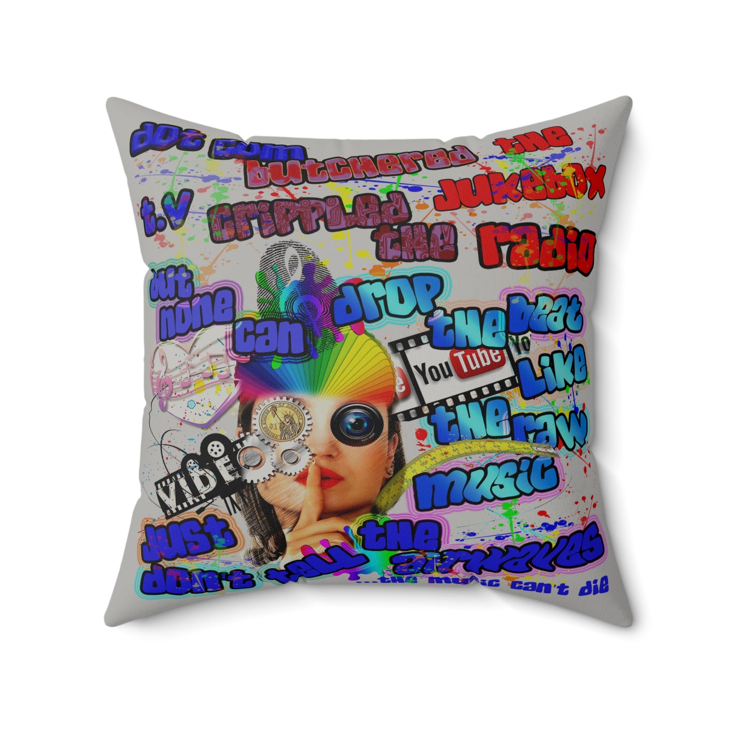 drop the beat - Faux Suede Square Pillow - (light grey)