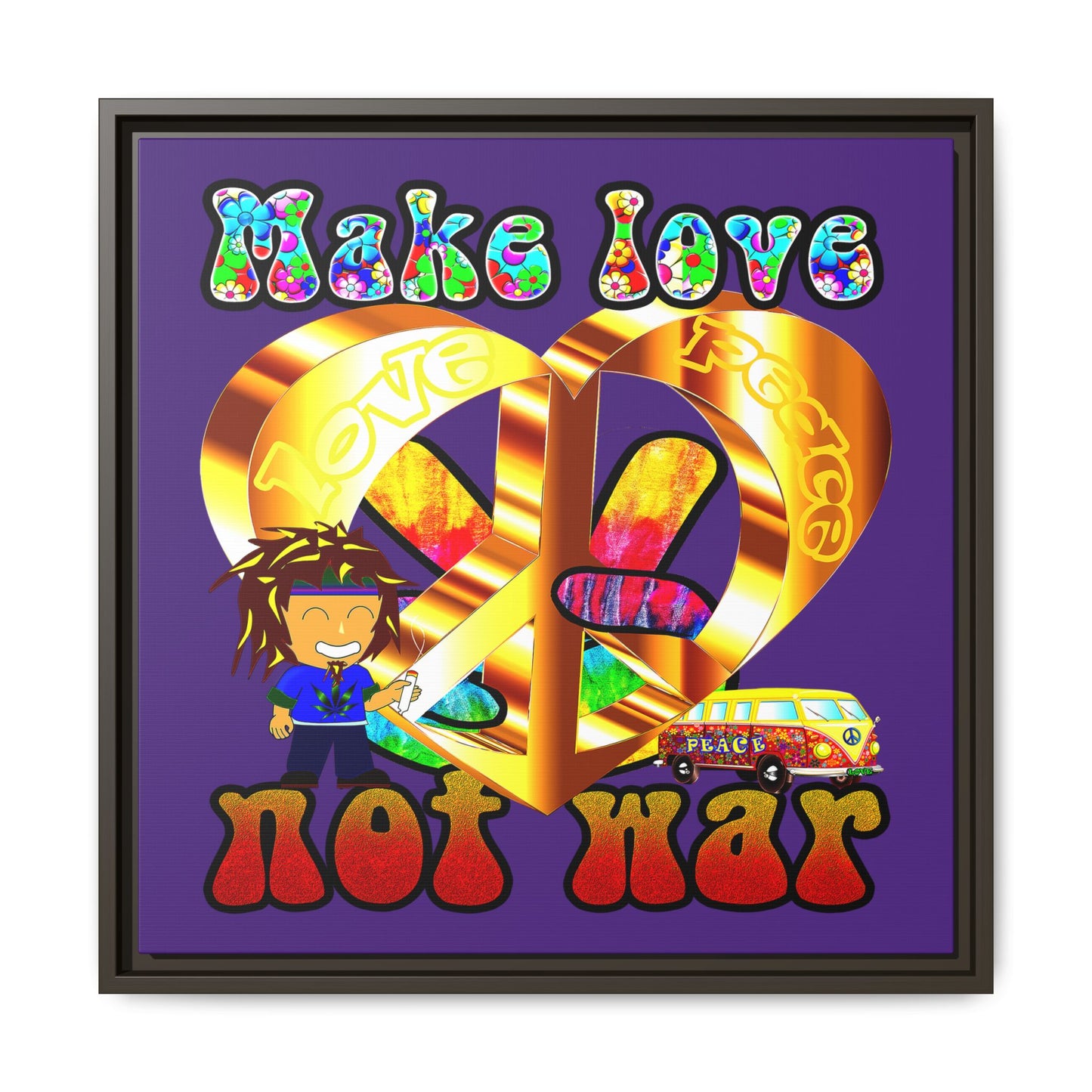 love peace - framed canvas art (purple)