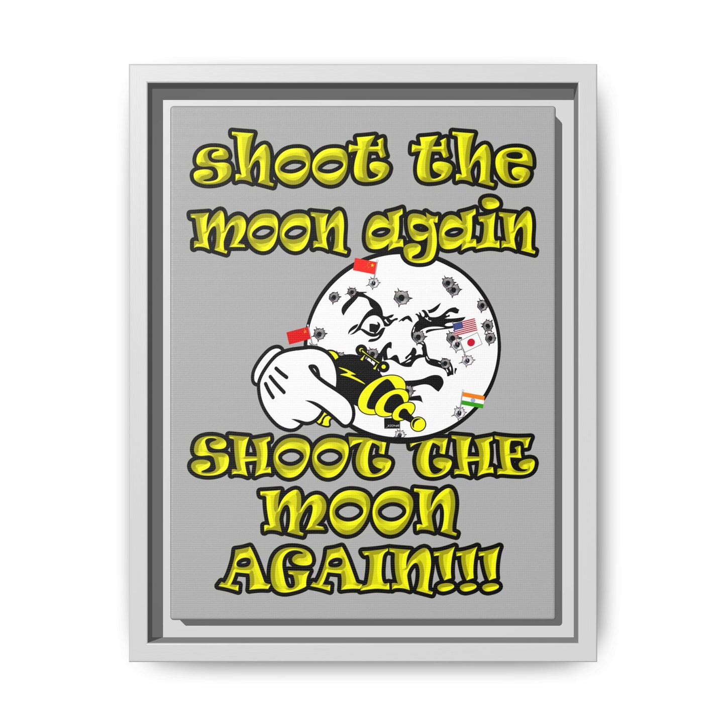 shoot the moon again - framed canvas art (light grey)