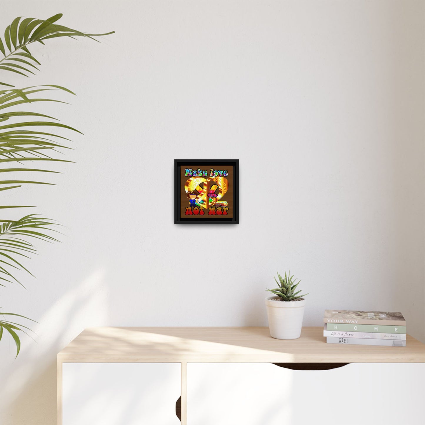 love peace - framed canvas art (brown)