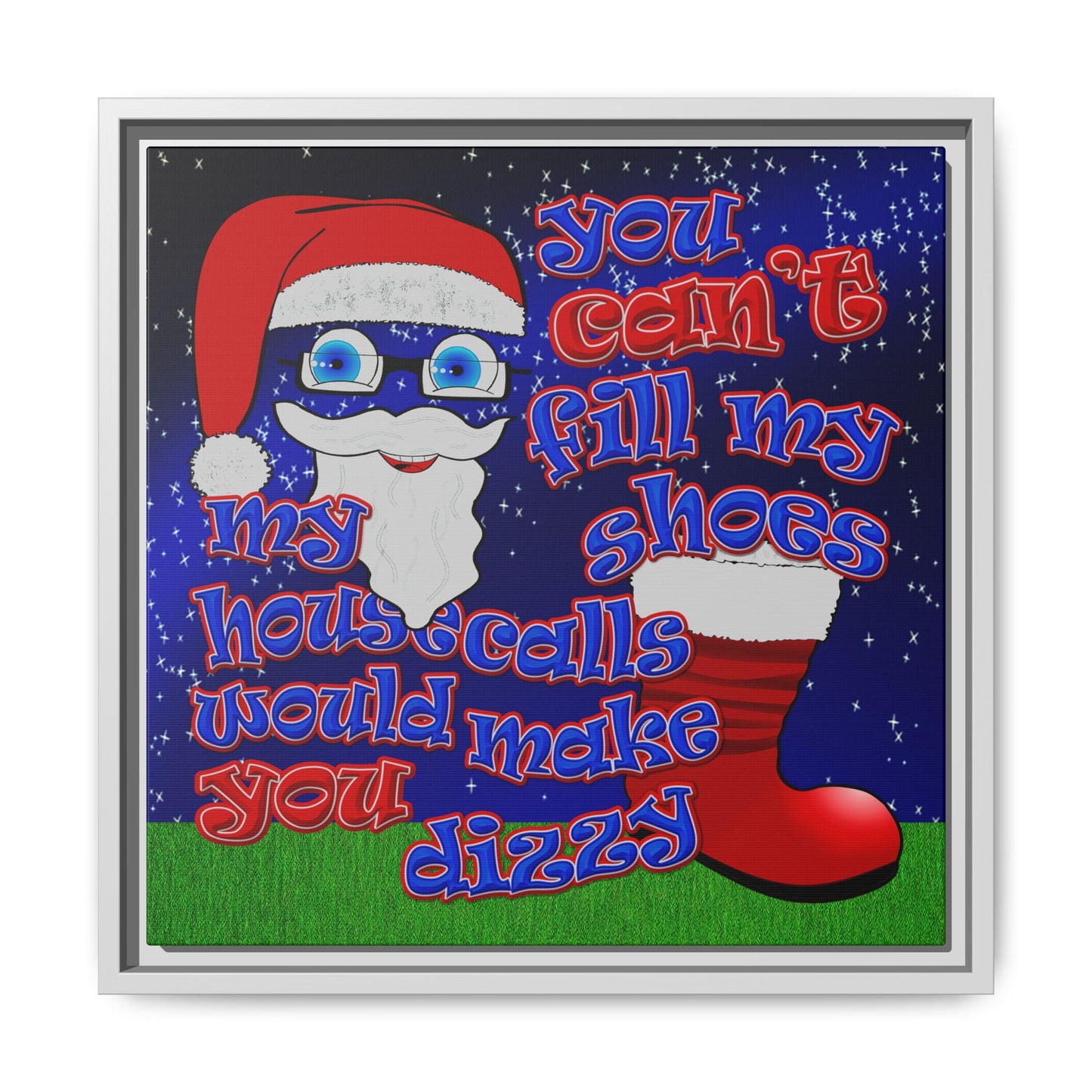 santa's shoes - framed canvas art ('snoops' background)