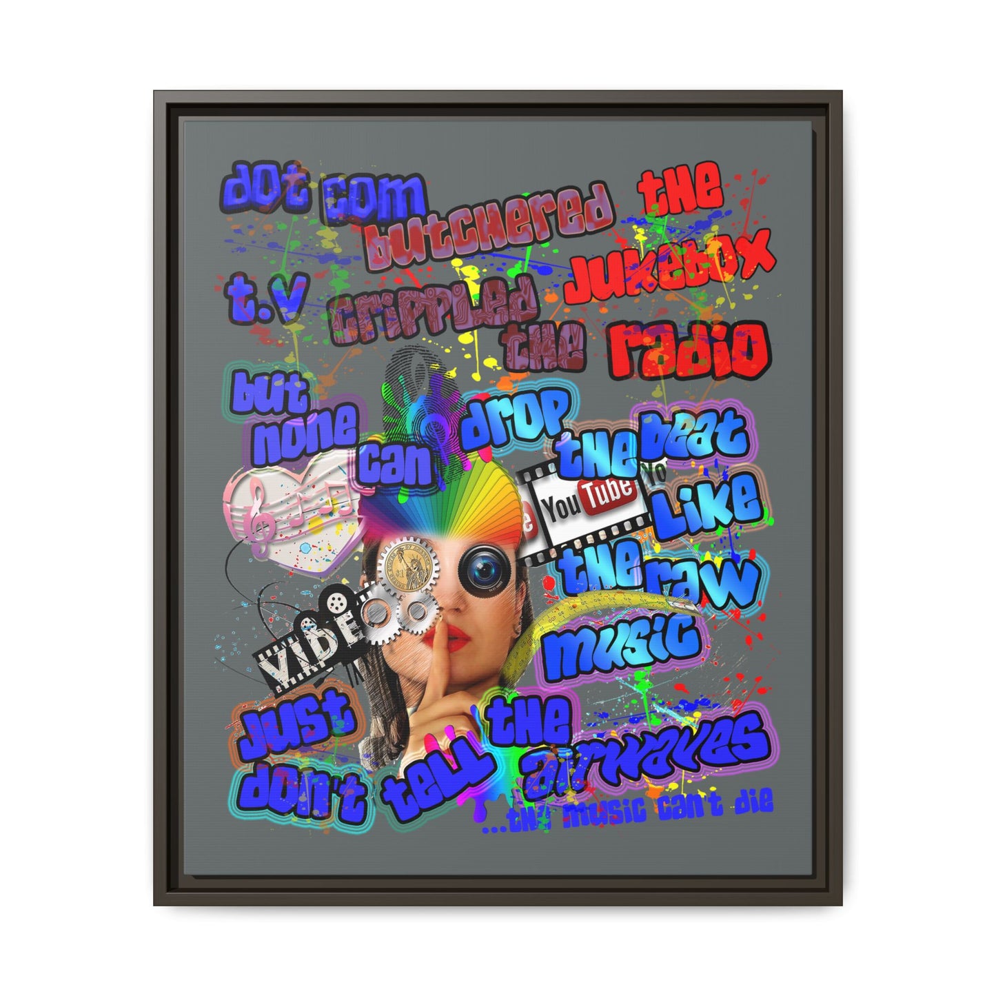 drop the beat - framed canvas art (dark grey)